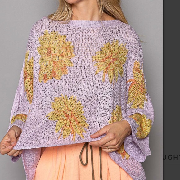 POL Floral Print 3/4 Sleeve Lightweight Knit Sweater Top - Picture 2 of 4